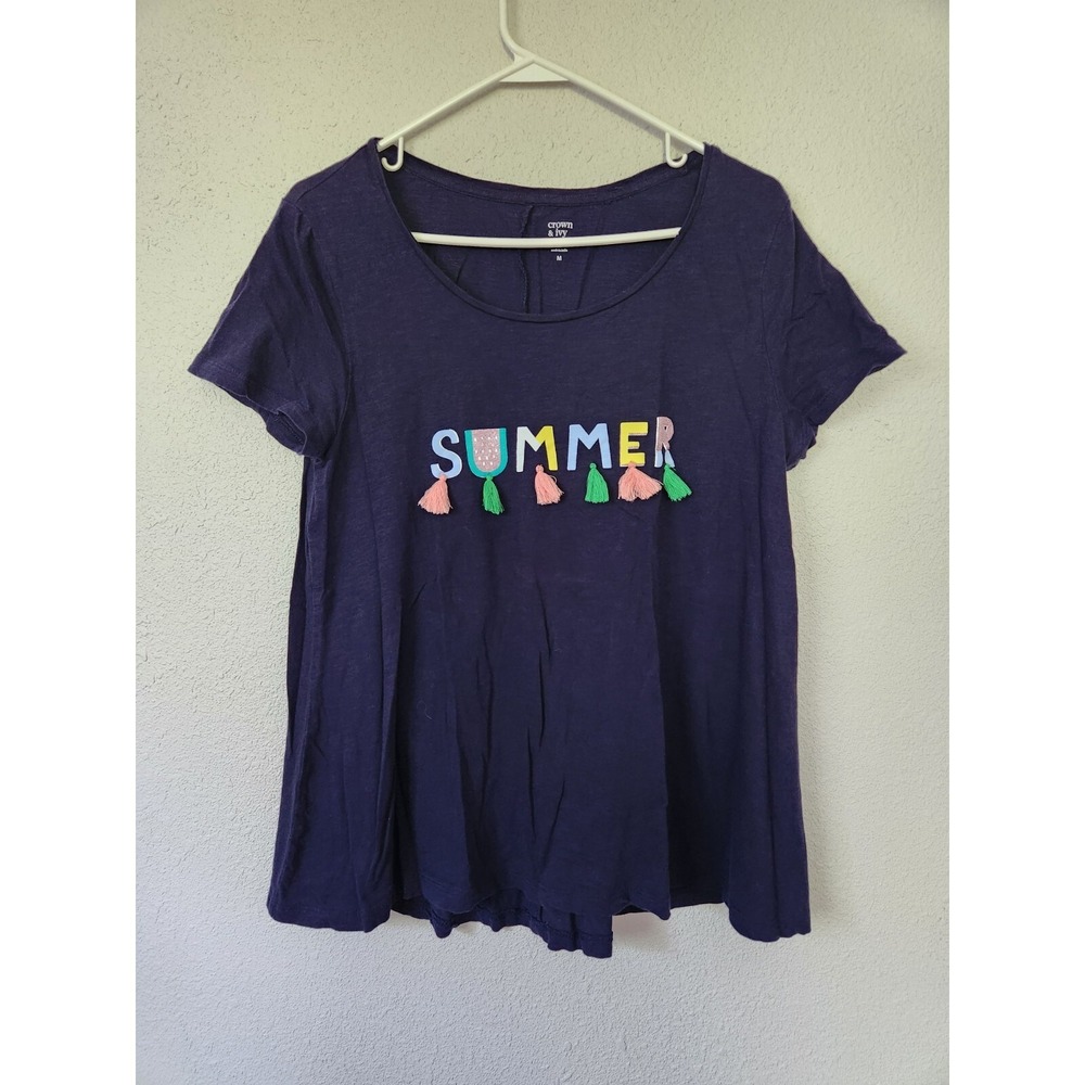 Crown & Ivy Short Sleeve Authentic Tee Summer Shirt Navy Blue Womens Medium